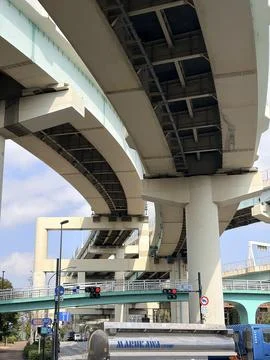 Complex multi-level highway interchange architecture of the Shuto Expresswa.. Stock Photos