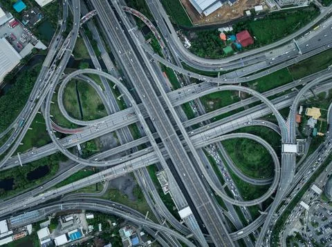 Complex Multi-level Highway Interchange Junction From High Perspective Stock Photos