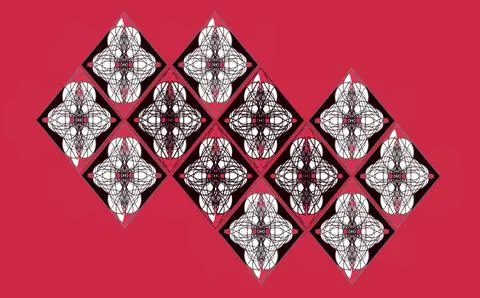 Complex Neo-Tribal Diamond Lattice Pattern on Magenta Background Stock Illustration
