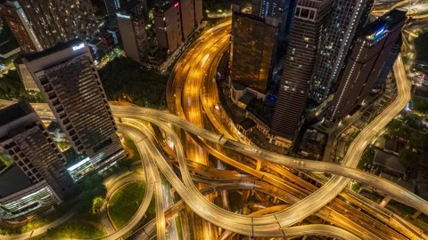 A complex network of elevated roadways weaves Stock Footage 301779978