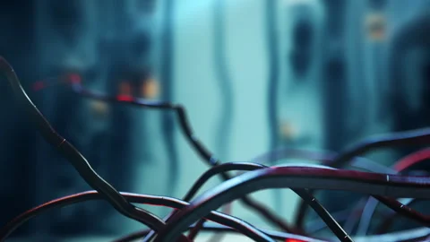 Complex Network of Illuminated Technological Cables.Artificial Intelligence D Stock-Footage 308950486