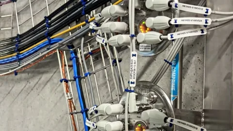 Complex Network of Industrial Cables and Connectors Stock Footage 336740566