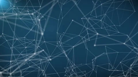 A complex network of interconnected dots and lines on a blue background Stockbeeldmateriaal 288568024