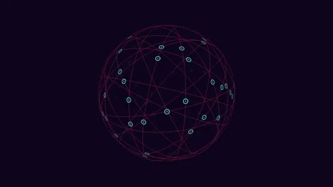 Complex network or system intricate lines and dots form spherical pattern Stock Footage 289198912