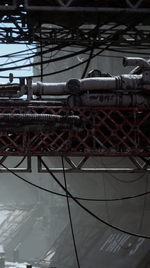 Complex network of pipes and cables observed in an industrial setting Stock Footage 337965500