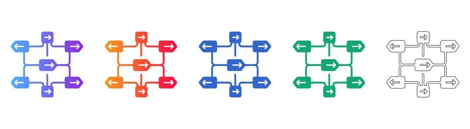 Complex Network Routing and Flow Icons 스톡 일러스트