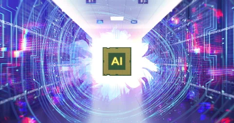 Complex neural network with central AI chip processor. Stock Footage 332429015