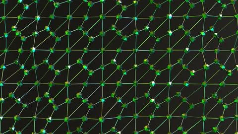 Complex neural network grid with glowing green nodes, visualizing advanced .. Stock Photos