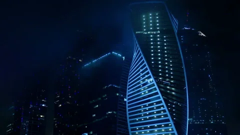The complex of office skyscrapers at night 動画素材 106829127