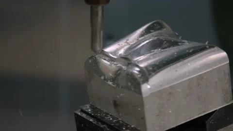 Complex Part Manufactured in CNC Machine with advanced high tech precision, mill Stock Footage 136784308