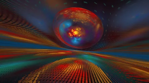 Complex particles and sphere on horizon line  seamless loop fractal Stock Footage 32677441