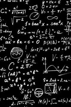 Complex Physics and Math Formulas on Black Blackboard Illustrazione stock