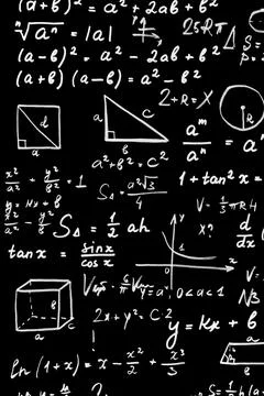 Complex Physics and Math Formulas on Black Blackboard Illustrazione stock