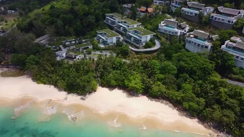 A complex of private villas, standing on the sea coast of a tropical island Stock Footage 170308713