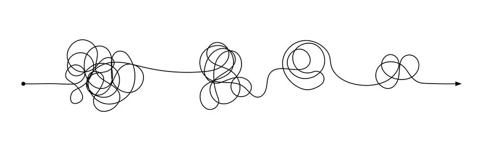 Complex problem concept knot scribble line doodle vector brain messy difficult Stock Illustration