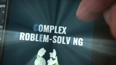 Complex Problem-Solving themed graphic presentation viewed on smartphone Stock Footage 289086887