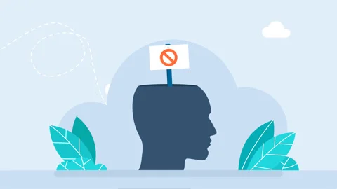 Complex. Prohibition sign inside a man's silhouette head. Frustration depression Stock Footage 278264381