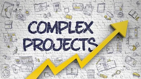 Complex Projects Drawn on Brick Wall Illustrazione stock
