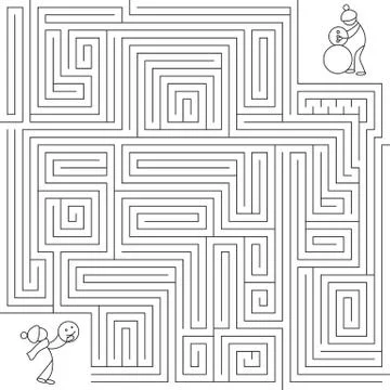 Complex puzzle winter maze labyrinth. Linear vector puzzle Stock Illustration