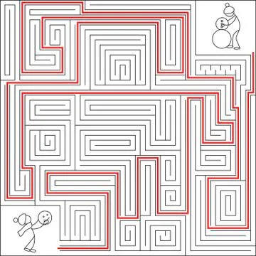 Complex puzzle winter maze labyrinth vector with solution Stock Illustration