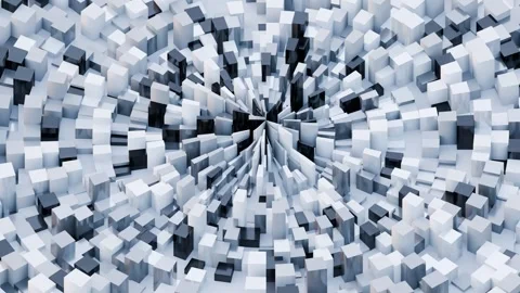 A complex, radial arrangement of white geometric cubes converging toward a centr Stock Footage 340237782