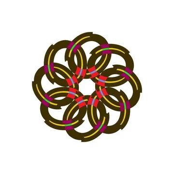 Complex Radial Interlocking Circles Design with Vibrant Accents Stock-Illustration