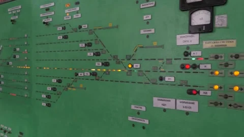 A complex railway traffic control panel with various switches and buttons. Stock Footage 331252031