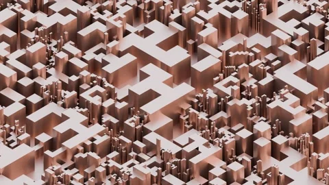 A complex, repeating abstract structure of interconnected cubes and rectangles r Stock Footage 340237560
