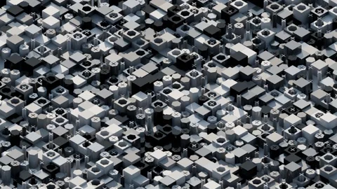 A complex, repeating geometric pattern made of interconnected grayscale polyhedr Stock Footage 340237642
