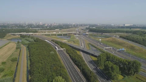 Complex road junction nearby Rotterdam. Highway A15 Ridderkerk the Netherland Stock Footage 113215760