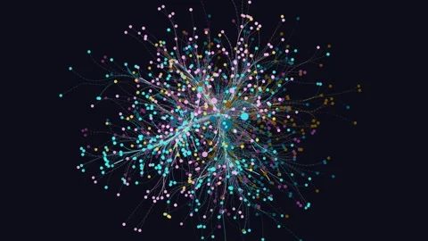 Complex rotating network of colorful nodes and lines, ideal for technology 스톡 동영상 346006360