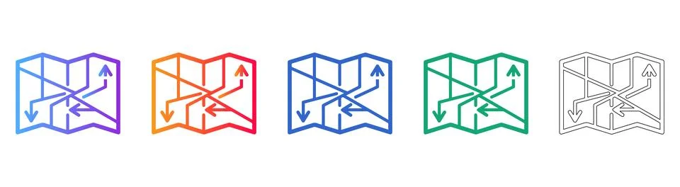 Complex Route Map Icons Intricate Navigation &amp; Strategic Planning Ilustração Stock