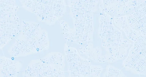 Complex route network developing across light blue city map with markers Stock Footage 340562626