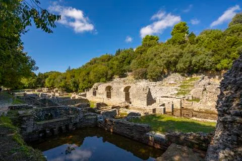 Complex the sanctuary of Asclepius in Butrint. Stock Photos