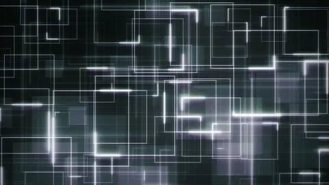 Complex sci-fi blue background loop formed by white glowing circuit square lines Vidéo 117209620