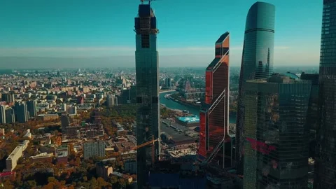 The complex of skyscrapers Moscow City. Video stock 239187773