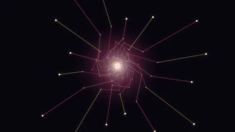 Complex spiral pattern with glowing dots and lines in dark space Stock Footage 336995154