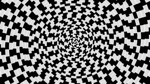 Complex Spires Black and White Optical Illusion, geometric monochrome Op Art Stock Footage 221025742
