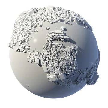 The complex structure of the Earth, consisting of a cubic rectangular shapes, 库存插图