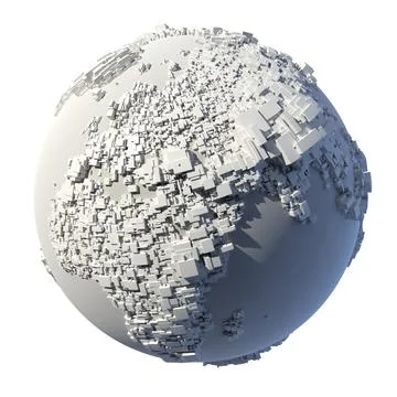 The complex structure of the Earth, consisting of a cubic rectangular shapes, 库存插图