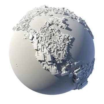 The complex structure of the Earth, consisting of a cubic rectangular shapes, 库存插图