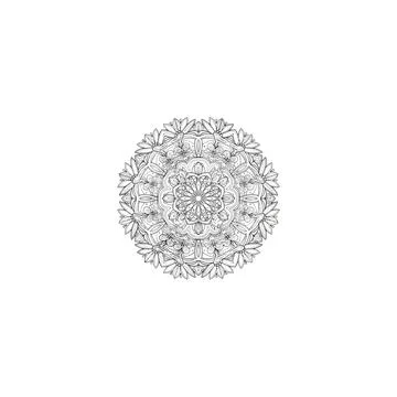 Complex symmetrical mandala pattern line drawing illustration Stock Illustration