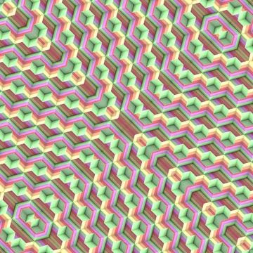 Complex symmetrical pattern of transforming cubes. 3d rendering illustration Stock Illustration