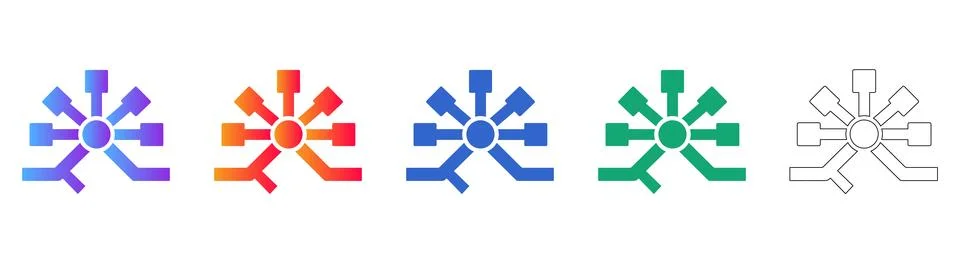 Complex System Flow Icons Set Stock Illustration