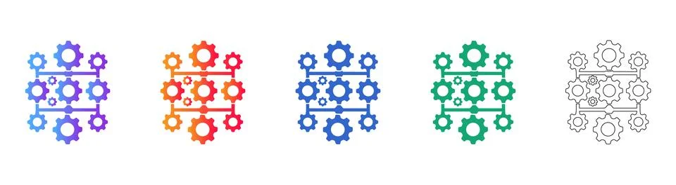 Complex System Gear Network Icon Set Illustrazione stock