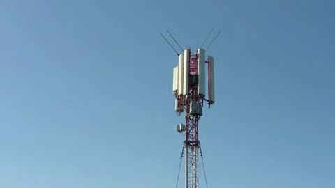 Complex system of mobile network and television antennas 4K video Stock Footage 195092205