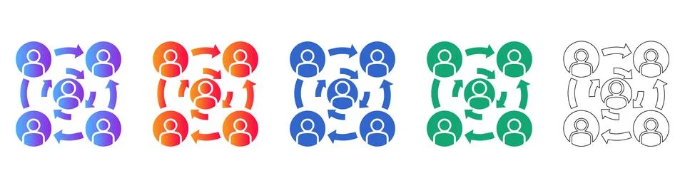 Complex Team Network Interaction Icons Stock Illustration