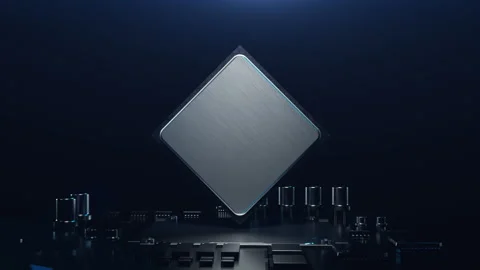 Complex technological processes inside a small CPU. the concept of augmented rea Stock Footage 238802865