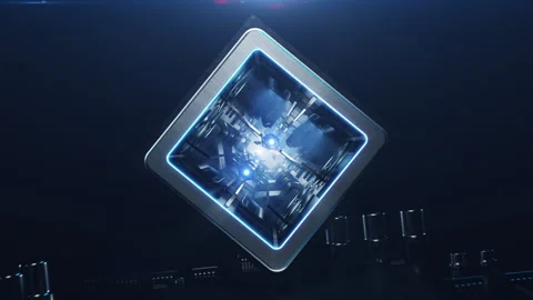 Complex technological processes inside a small CPU. the concept of augmented  Stock Footage 238802886