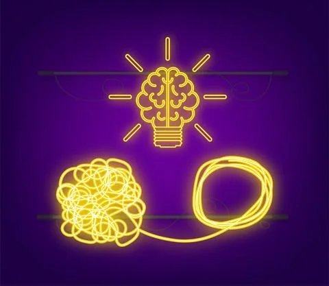 Complex think, idea, great neon design for any purposes. Vector illustration. Stock Illustration